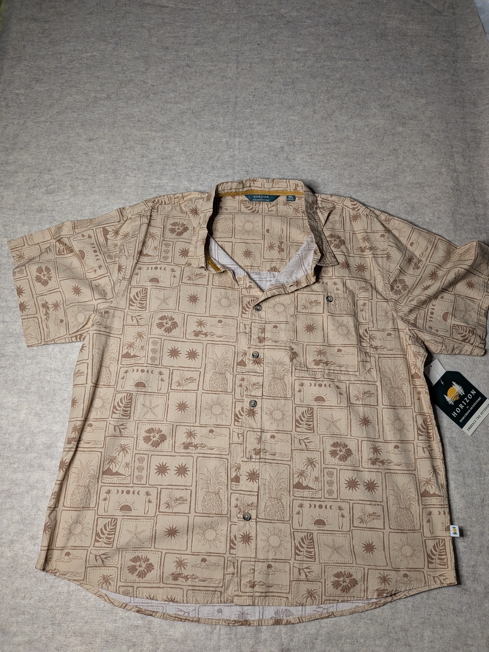 Horizon Men’s Tan Short-Sleeve Patterned Button-Down Shirt